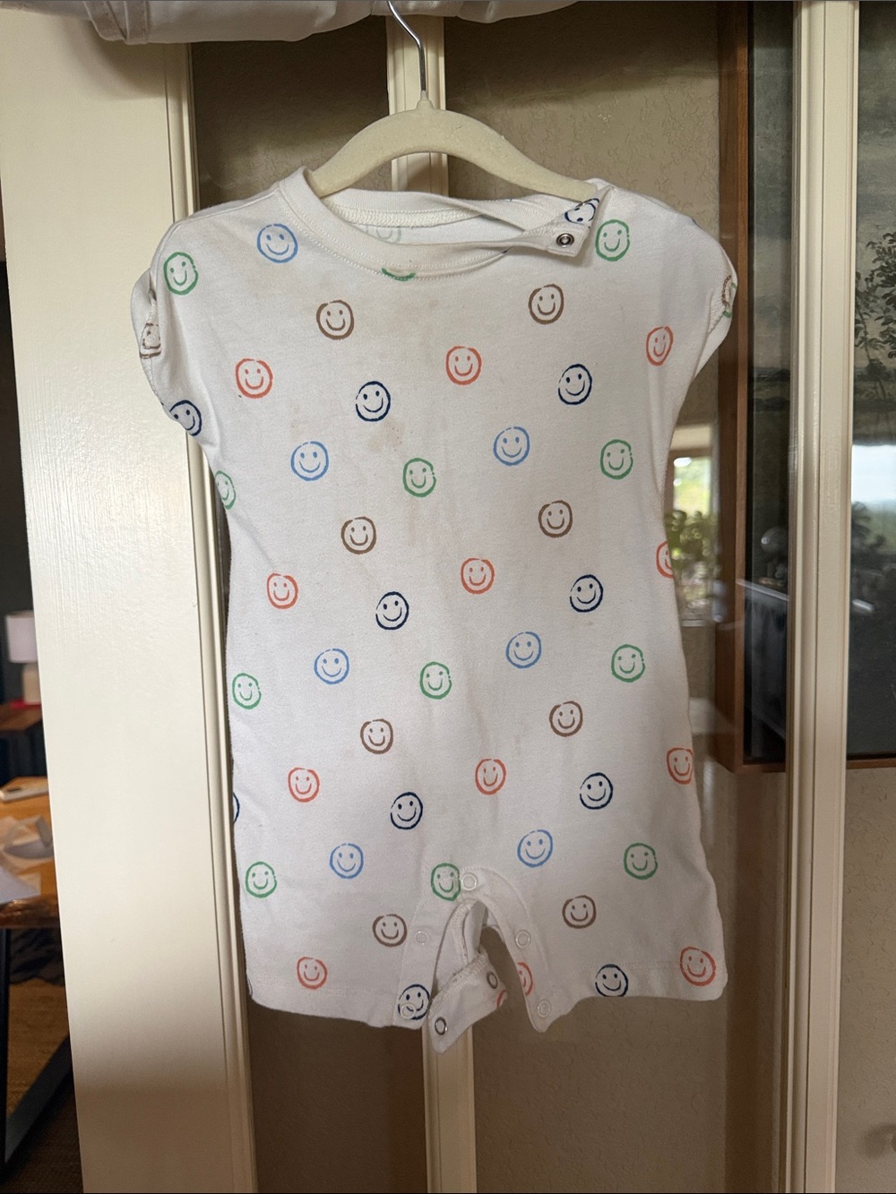 White Kids Pajama Romper with Multicolor Smile Print